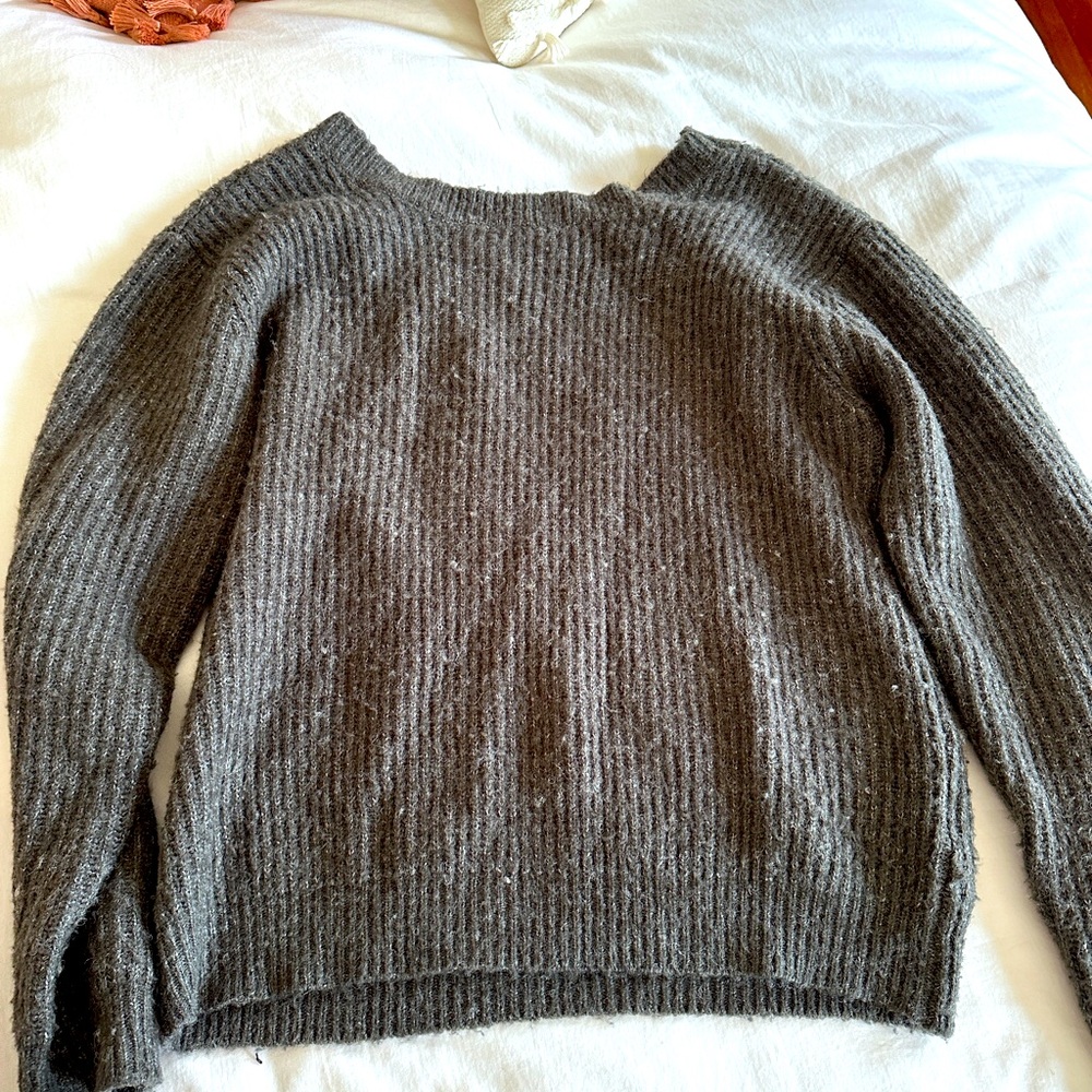 Fuzzy Cozy Deep V in the back Sweater NAKD Gray Size XS Oversized!!